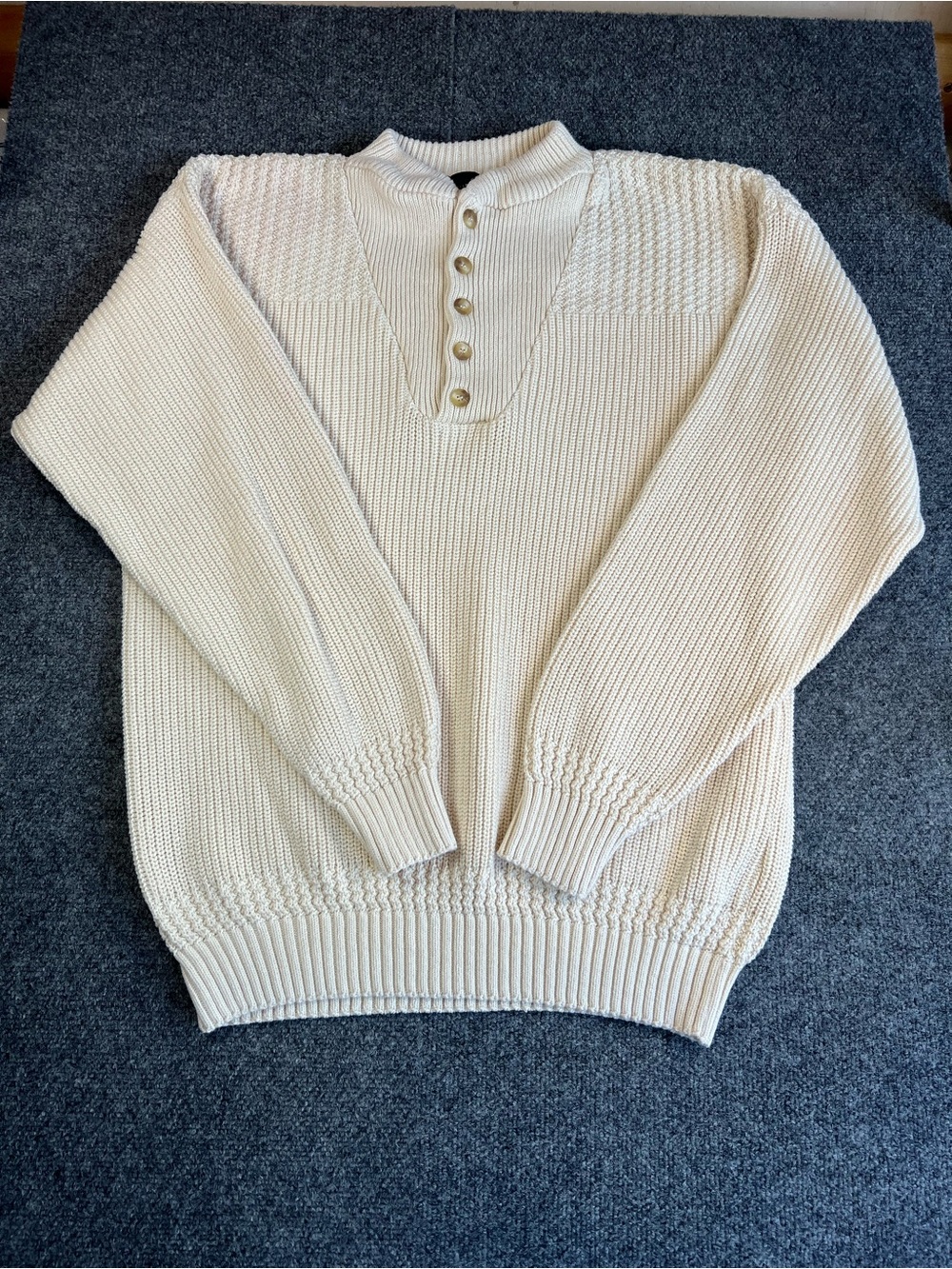 Harbor Bay Cream Button-Placket Turtleneck Sweater F35